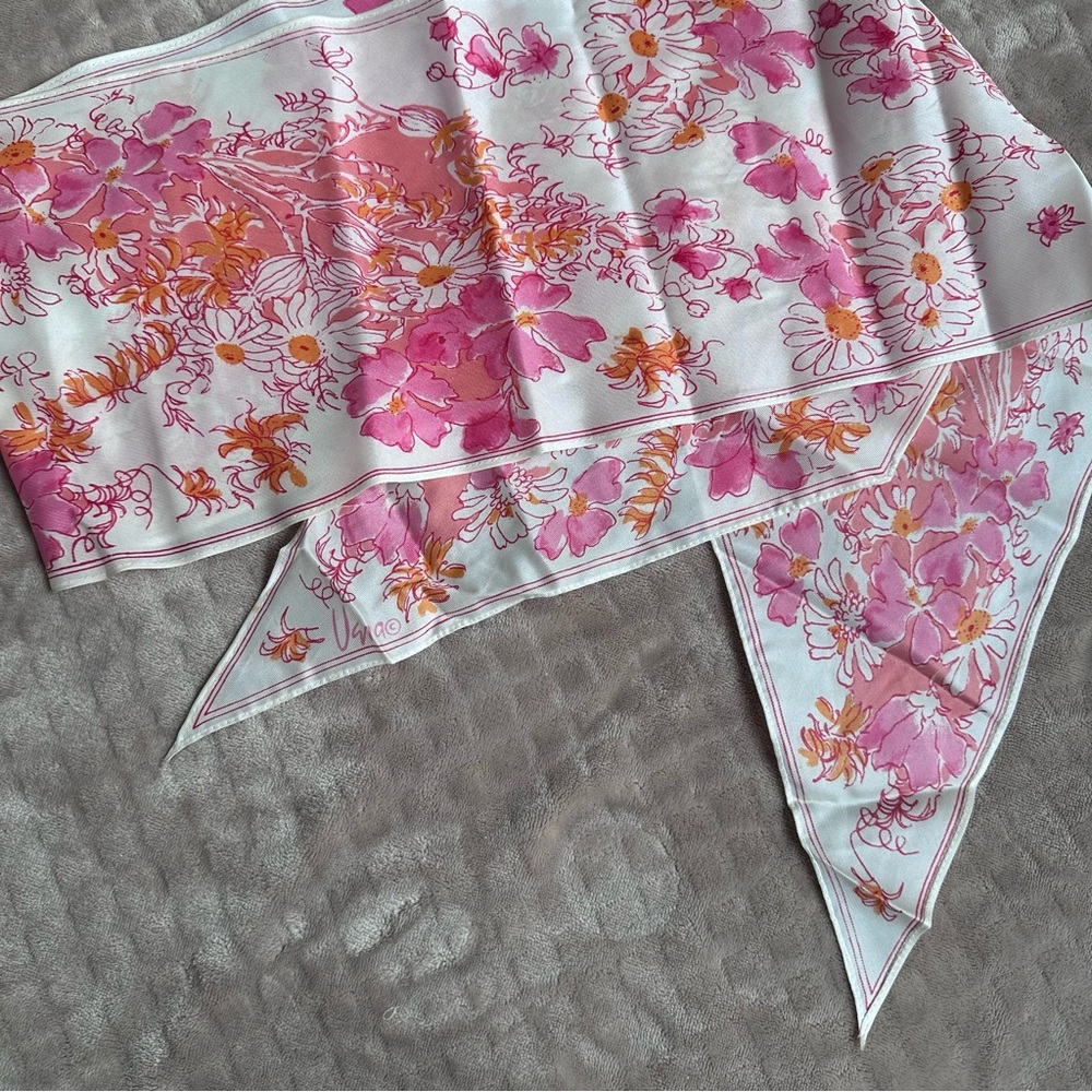 Vintage. Vera Pink & Orange Floral Scarf 7x66” made in Japan